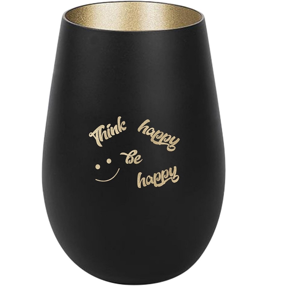 Windlicht Think happy be happy Schwarz Gold