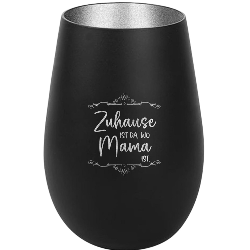 Windlicht Zuhause ist da, wo Mama ist. Schwarz Silber