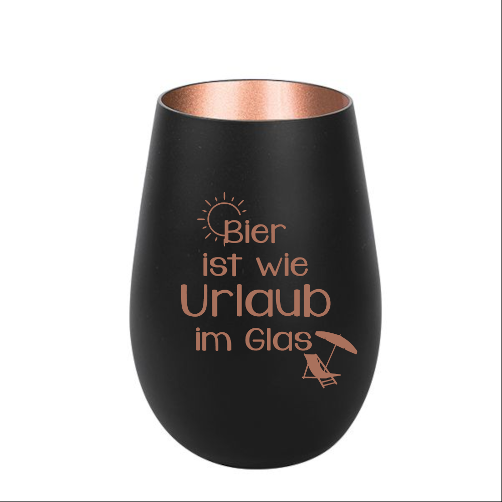 Windlicht Bier ist wie Urlaub im Glas Schwarz Bronze