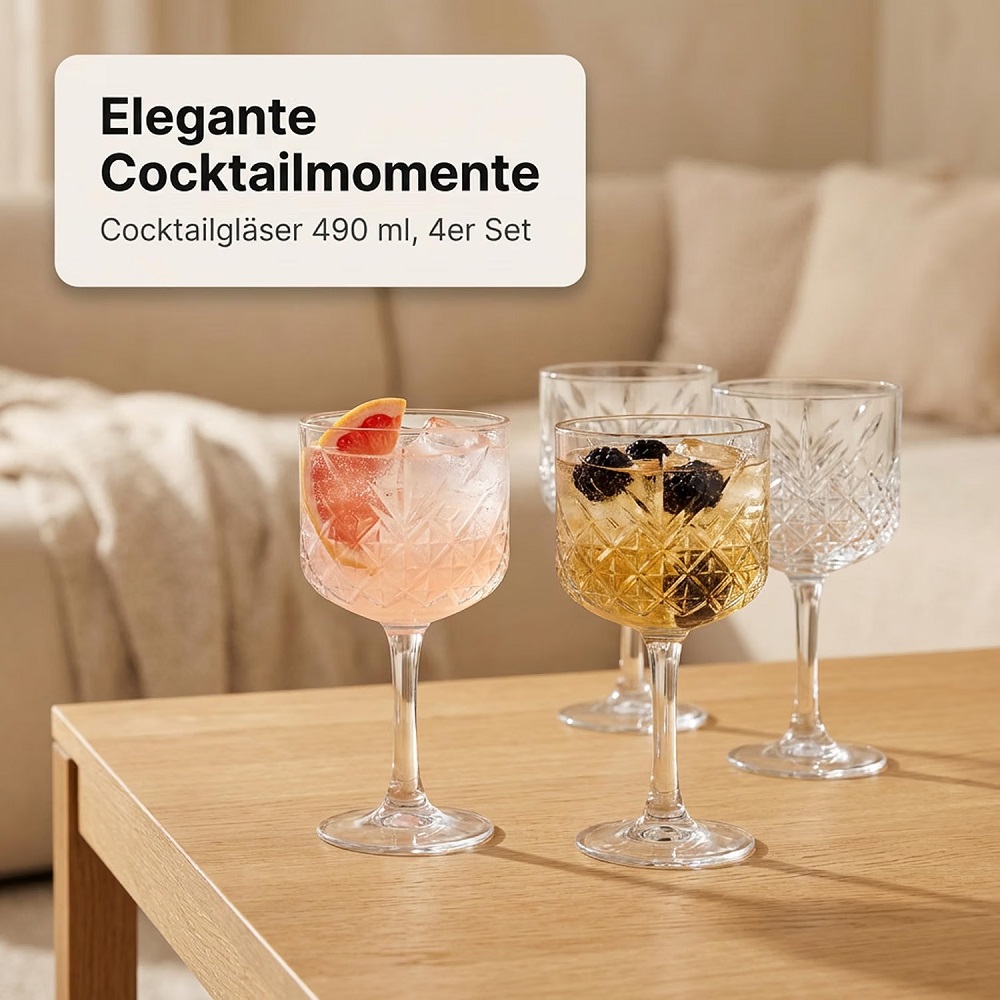 Der-Porzellan-Laden by Pasabahce Timeless Cocktailglas 490 ml 4er Set