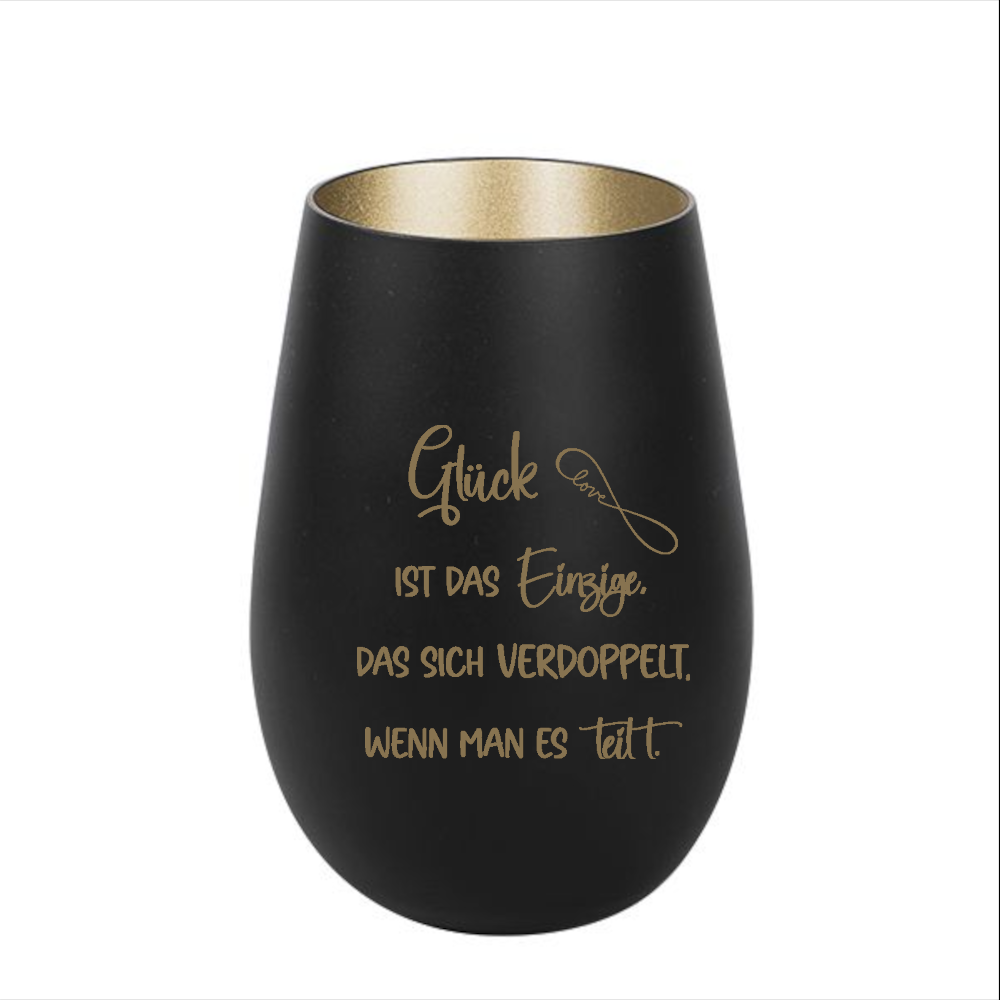 Windlicht Glück ist das Einzige, das sich verdoppelt, wenn man es teilt Schwarz Gold