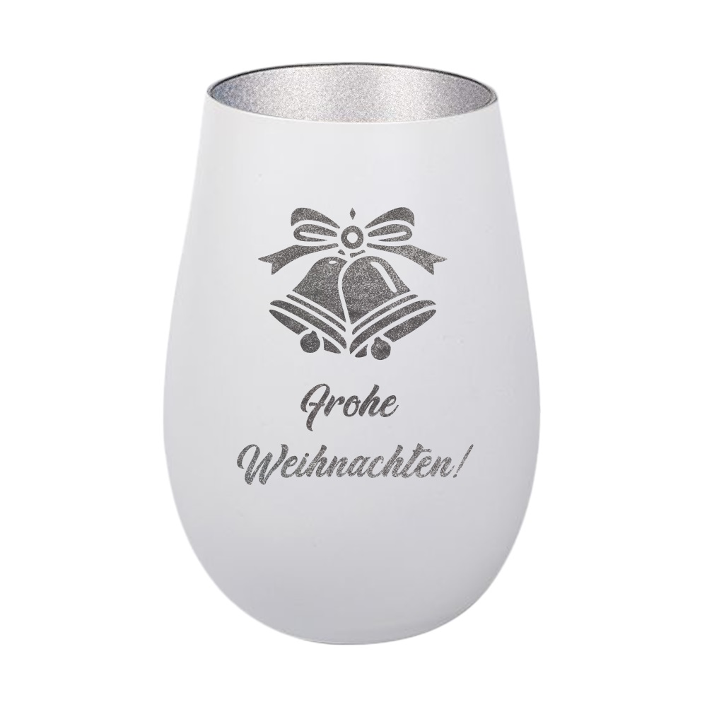 Windlicht Frohe Weihnachten Glocke Weiß Silber