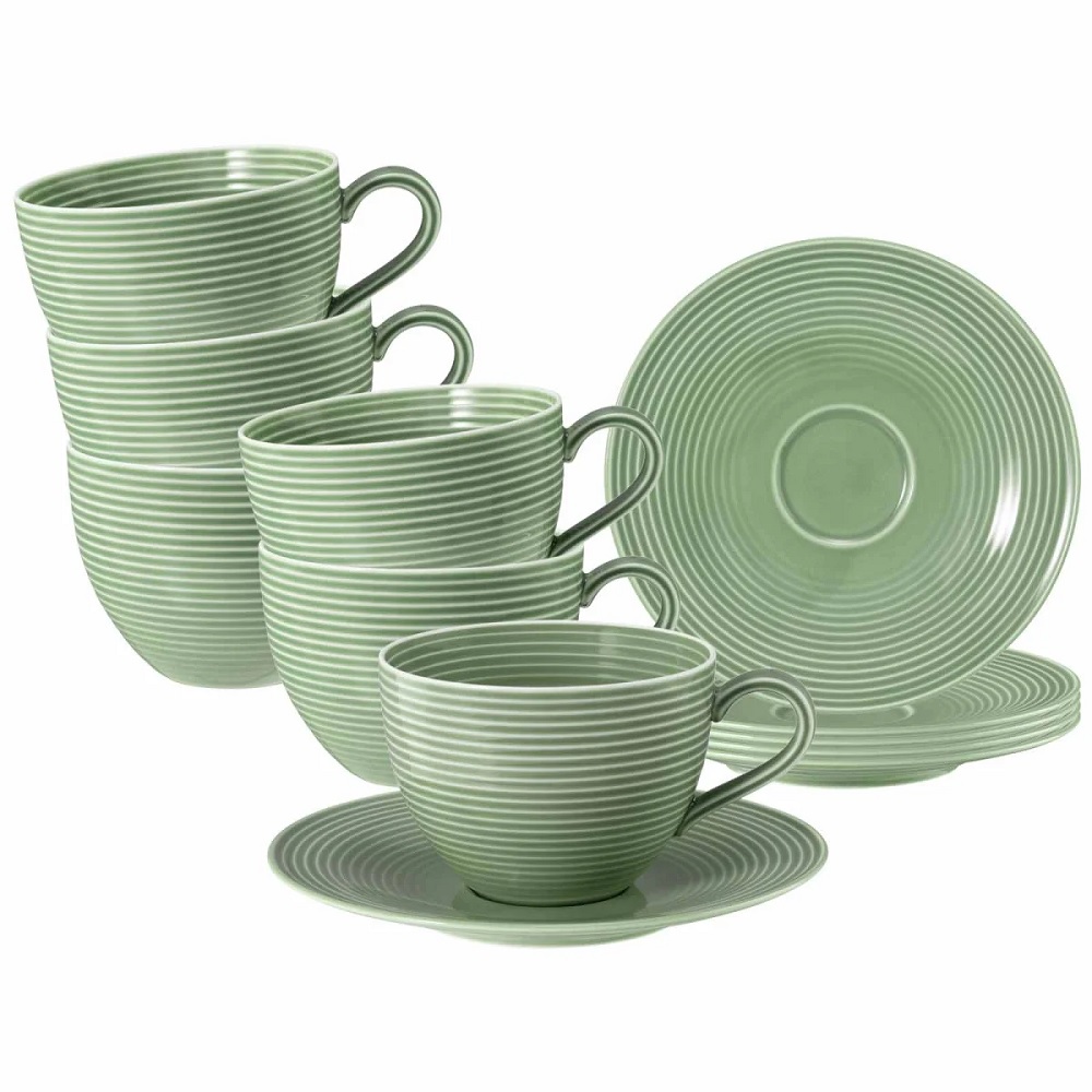 Seltmann Weiden Beat Salbeigrün Milchkaffeetasse + Untertasse 6er Set