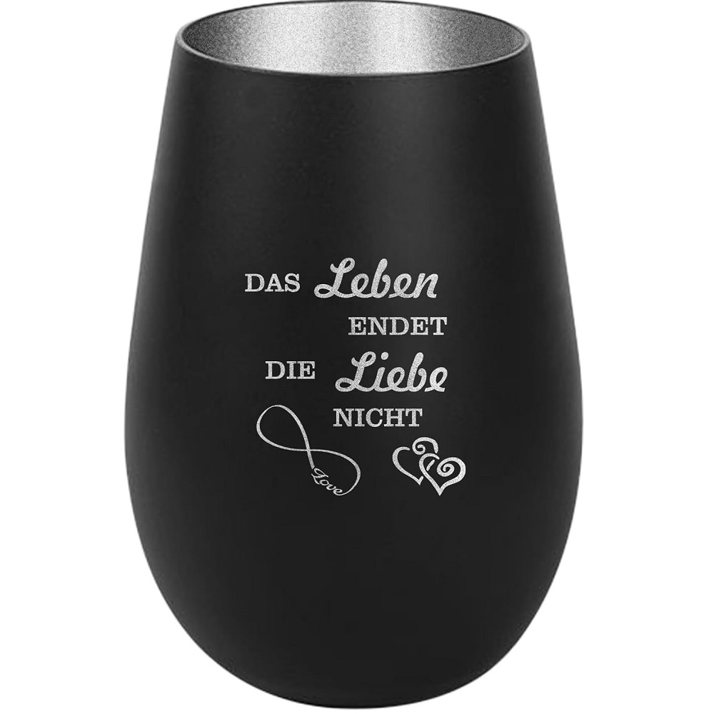 Windlicht Das Leben endet, die Liebe nicht Schwarz Silber