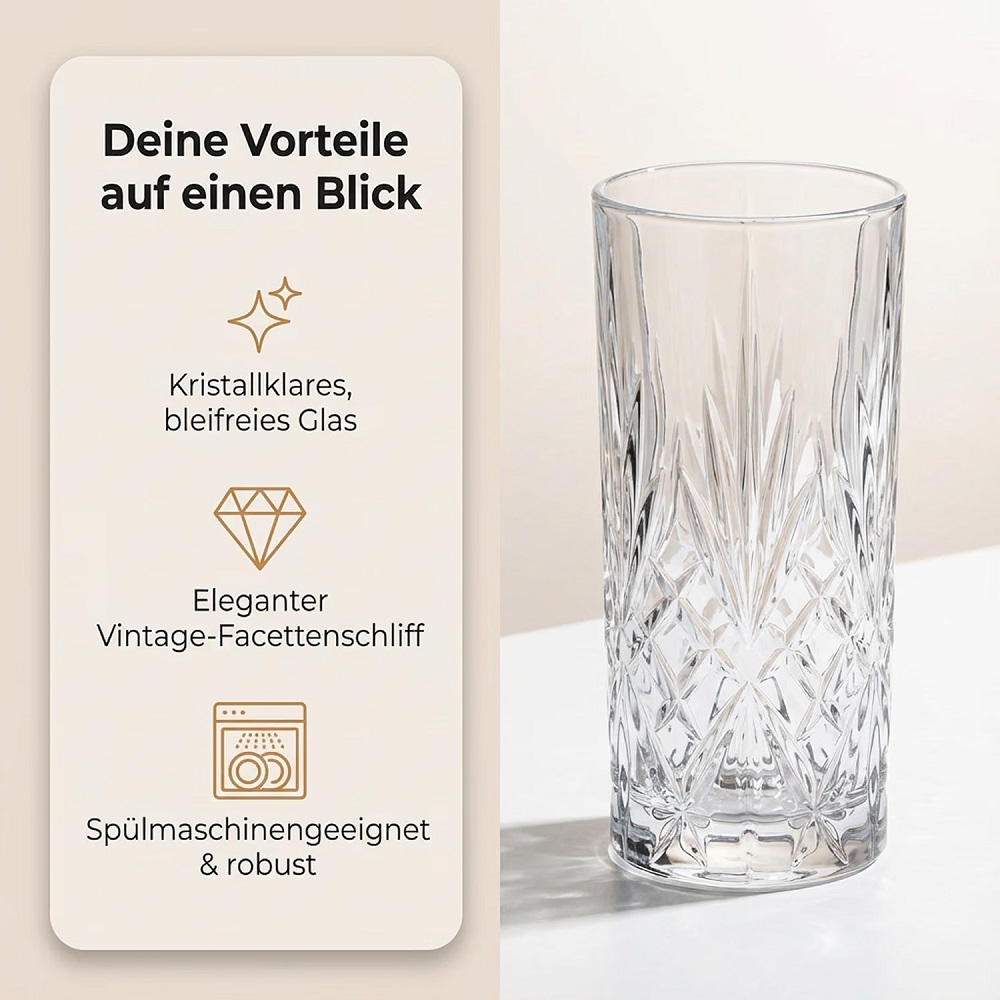 Der-Porzellan-Laden by Pasabahce Timeless Longdrink 450 ml 4er Set