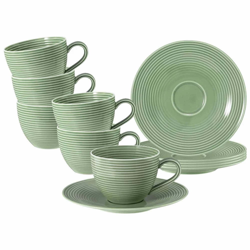 Seltmann Weiden Beat Salbeigrün Kaffeetasse + Untertasse 6er Set
