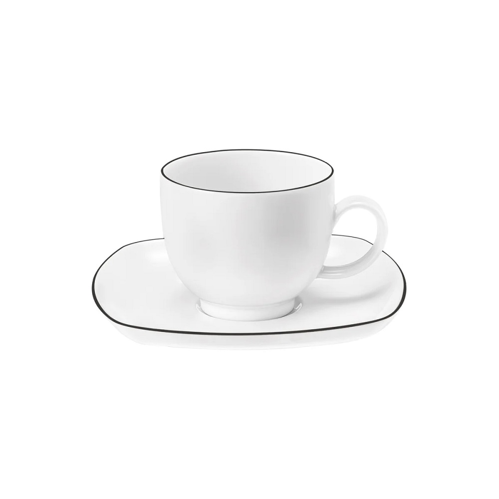 Seltmann Weiden Lido Black Line eckig Kaffeetasse 0,22 l + Untertasse 2 tlg.. Set