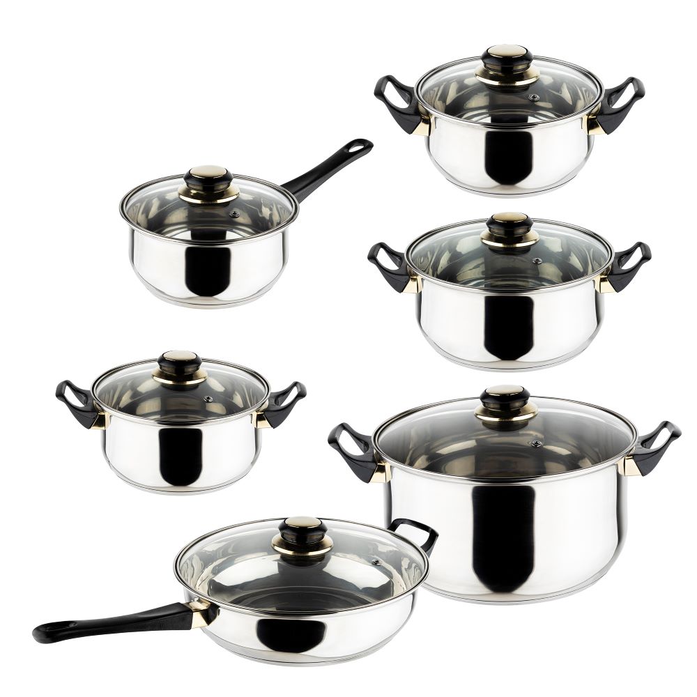 Haushalt International Kochtopf-Set 12tlg. aus Edelstahl mit Glasdeckel