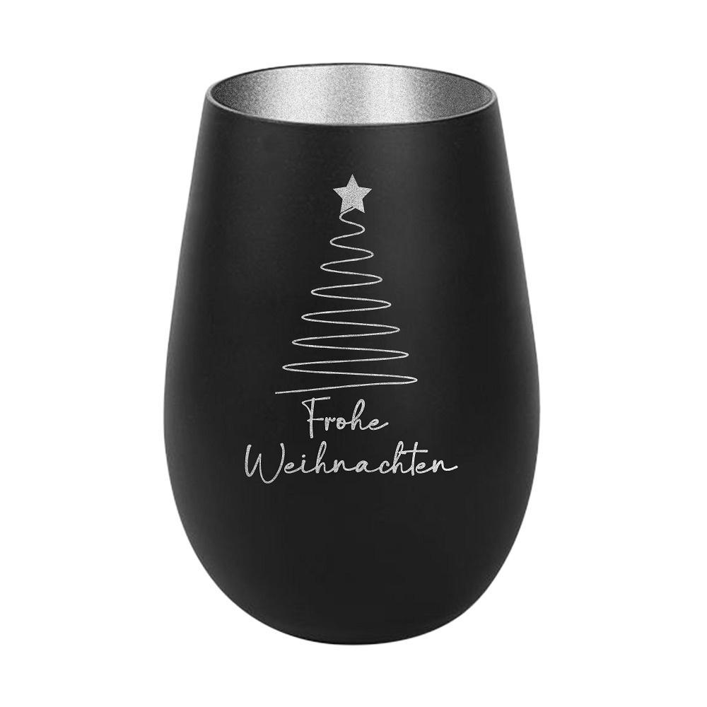 Windlicht Frohe Weihnachten Baum schlicht Schwarz Silber
