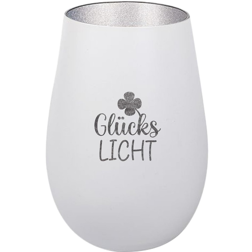 Windlicht Glücks Licht Weiß Silber