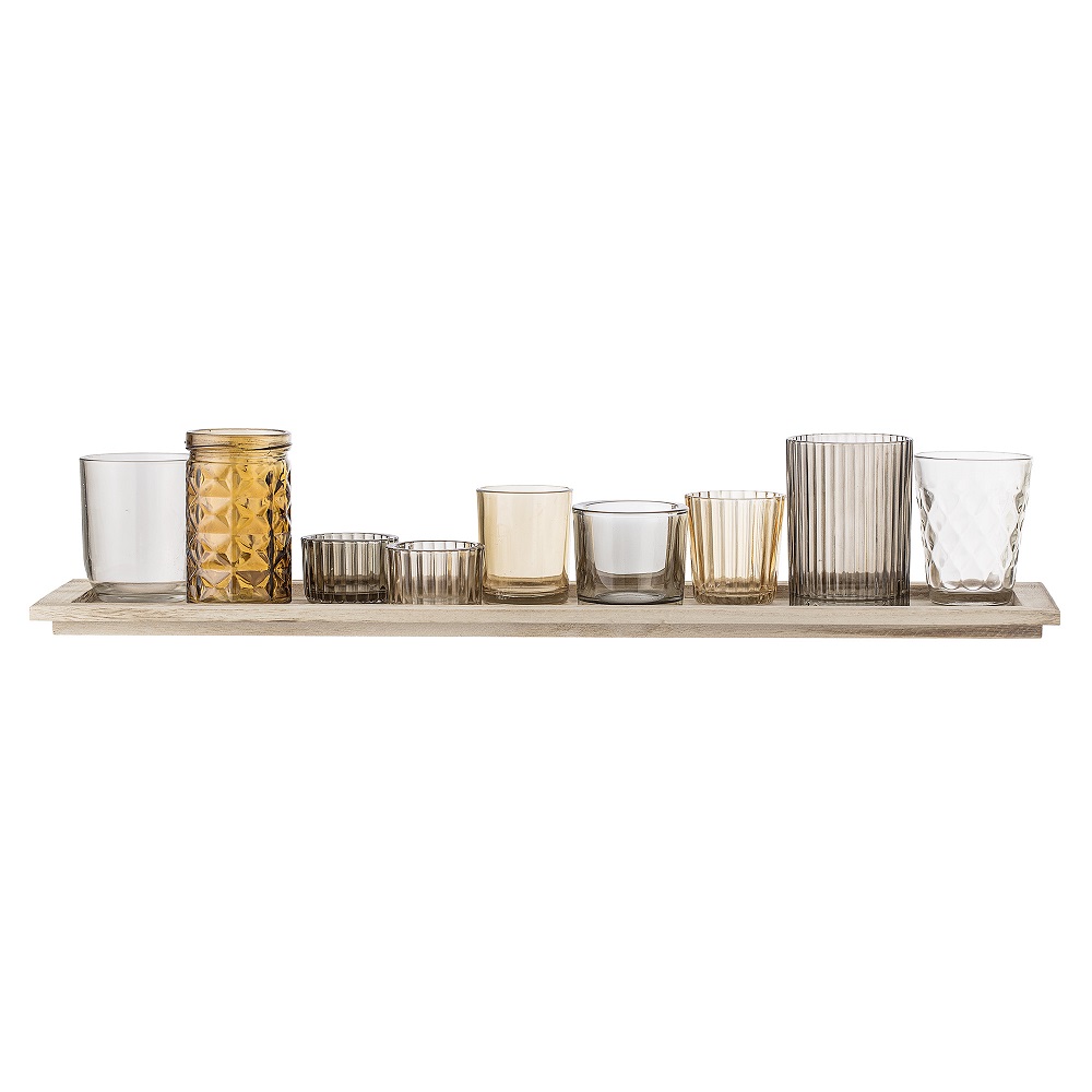 Bloomingville Sanga Tablett mit Teelichthalter Braun Glas 10 tlg.