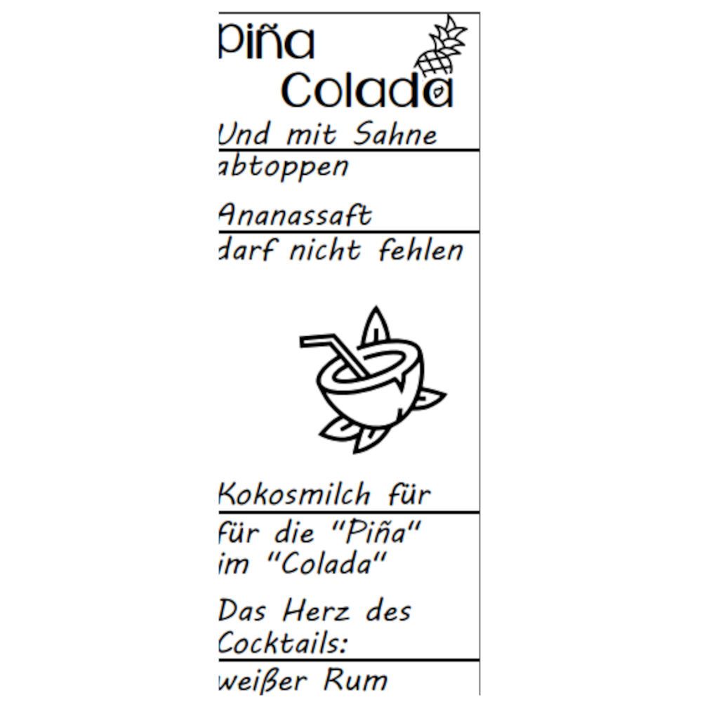 Cocktailglas mit Rezeptgravur PinaColada