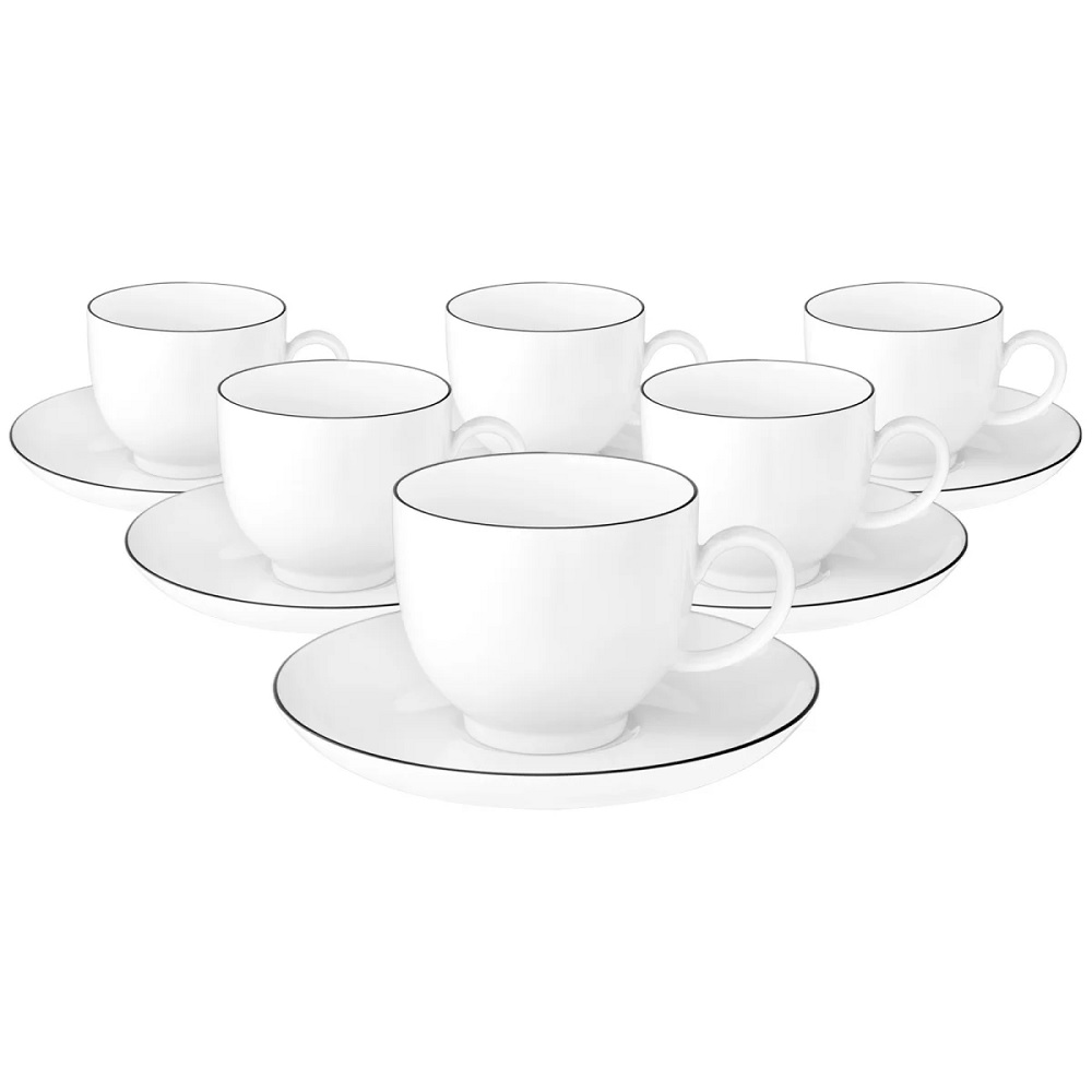 Seltmann Weiden Lido Black Line rund Kaffeetasse 0,22 l + Untertasse 6er Set