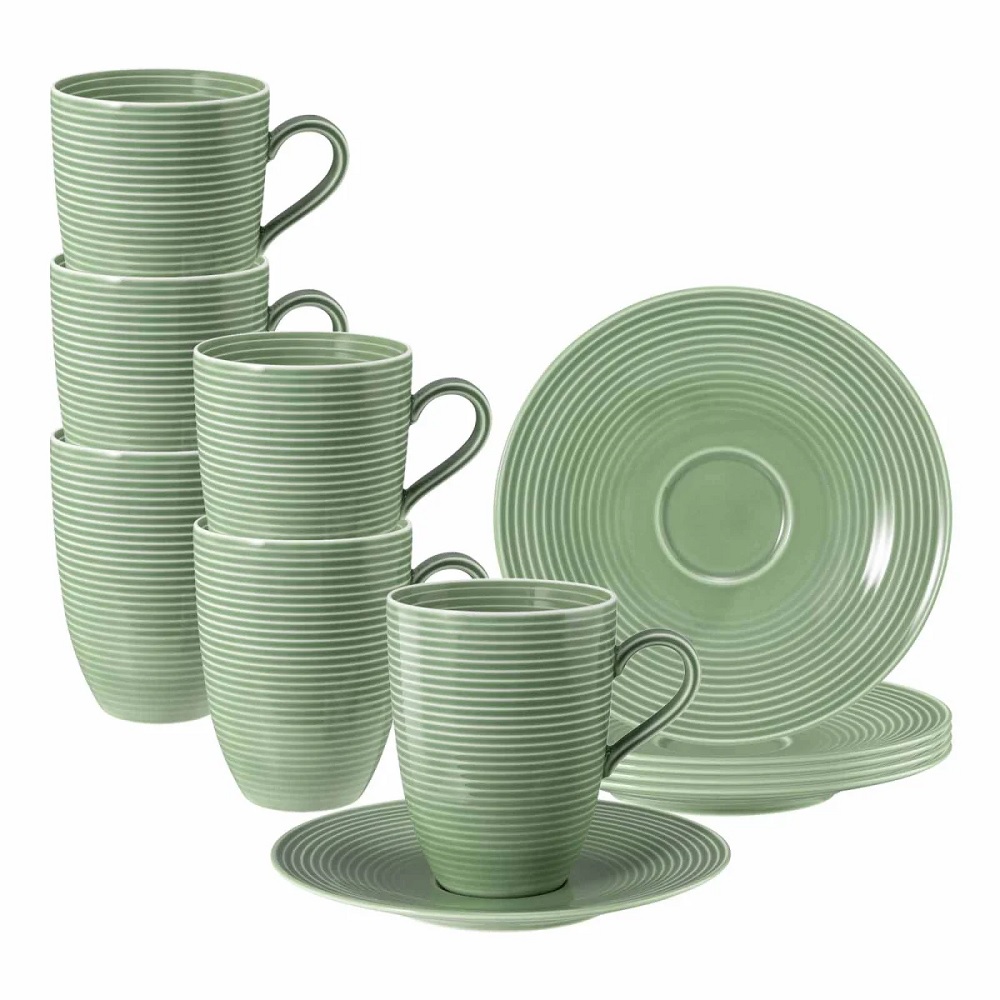 Seltmann Weiden Beat Salbeigrün Becher + Untertasse 6er Set
