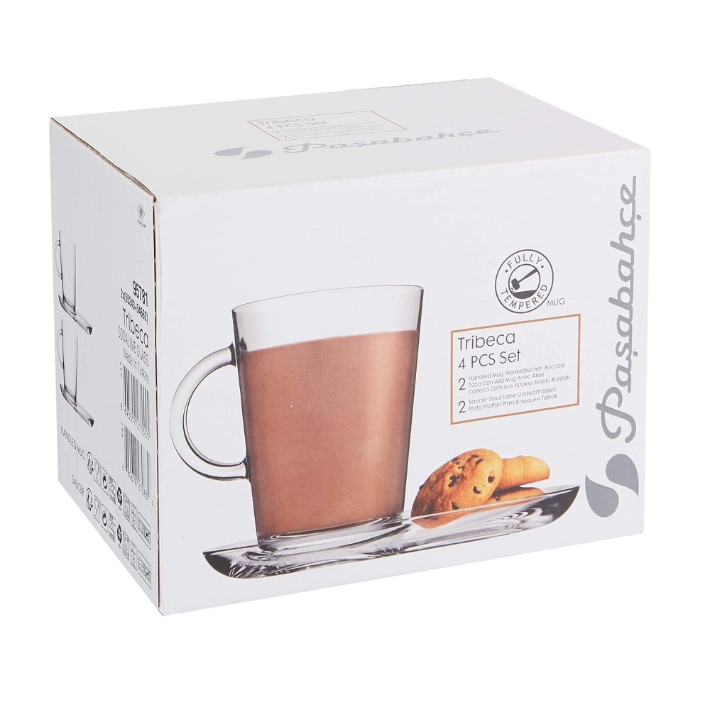 Pasabahce Tribeca Kaffeetassenset Tasse und Untertasse 4tlg. Set