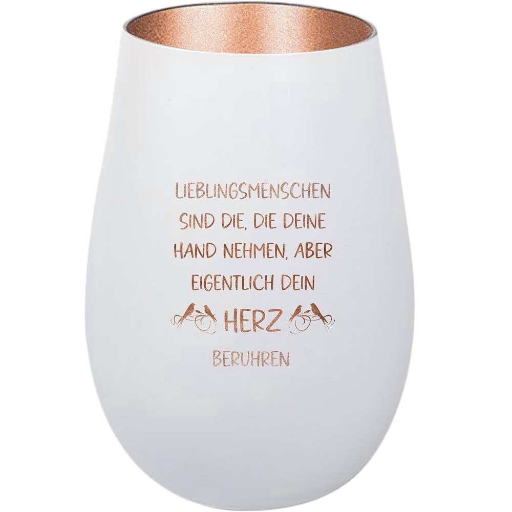 Windlicht Lieblingsmenschen sind die, die deine Hand nehmen, aber eigentlicht dein Herz berühren Weiß Bronze