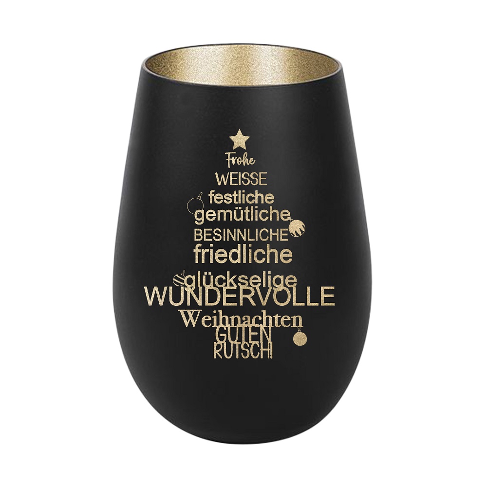Windlicht Frohe Weihnachten Spruch Schwarz Gold
