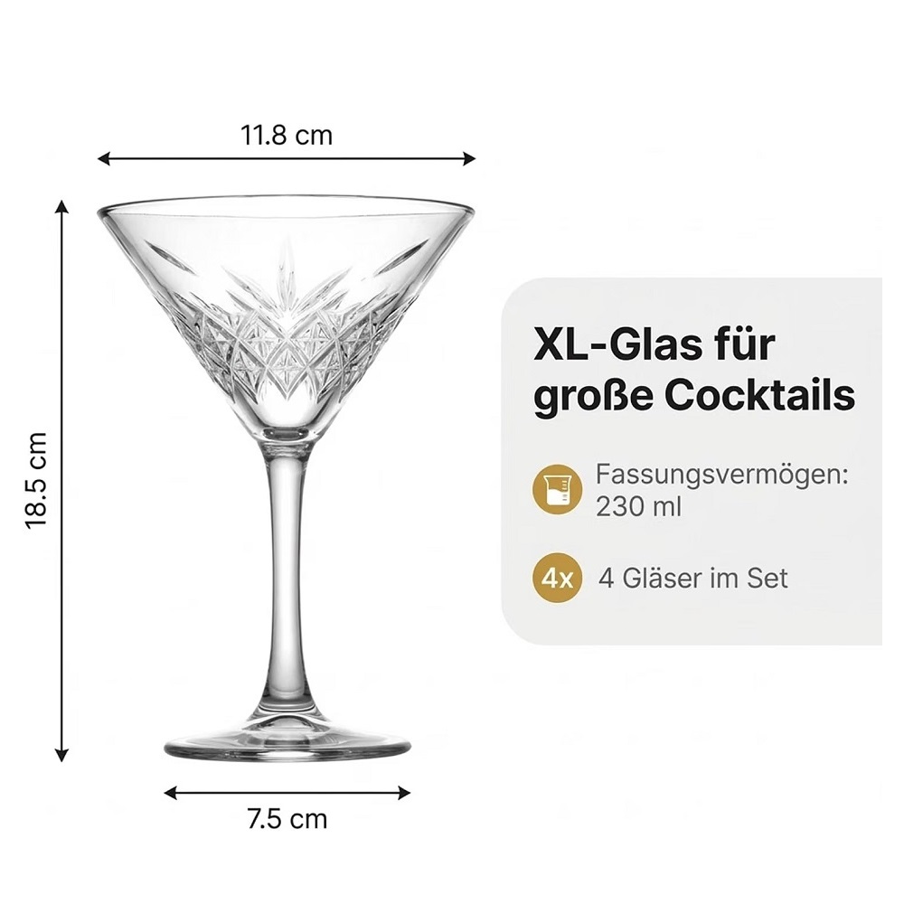 Der-Porzellan-Laden by Pasabahce Timeless Martiniglas XL 230 ml 4er Set