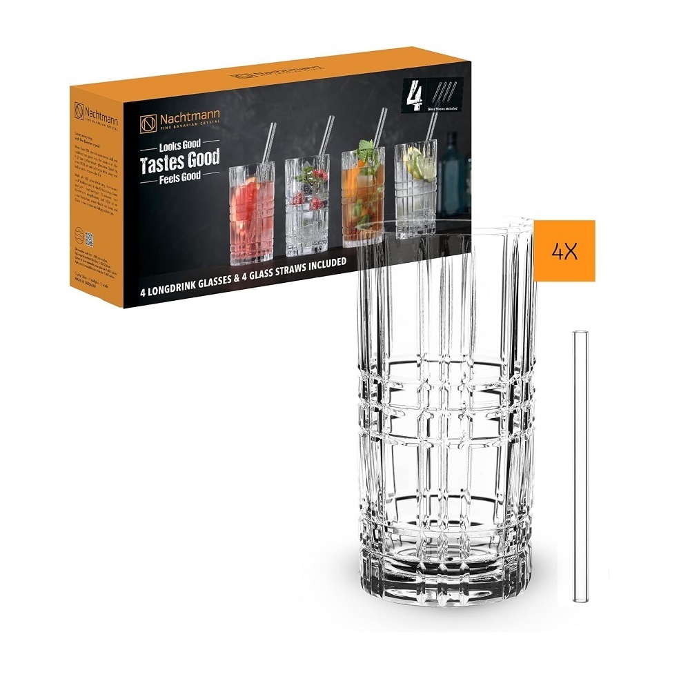 Nachtmann Square Longdrink 445ml 4er Set + Trinkhalme