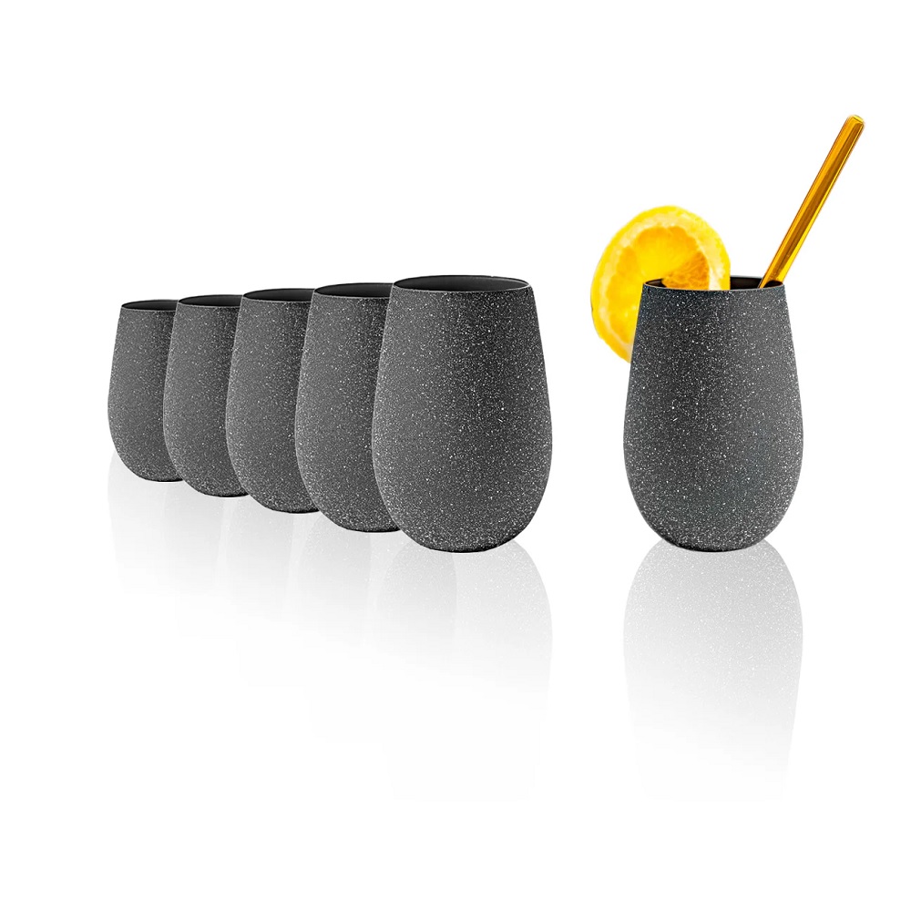 Stölzle Lausitz Elements Stones Kiesel Longdrinkbecher 465 ml dunkelgrau 6er Set