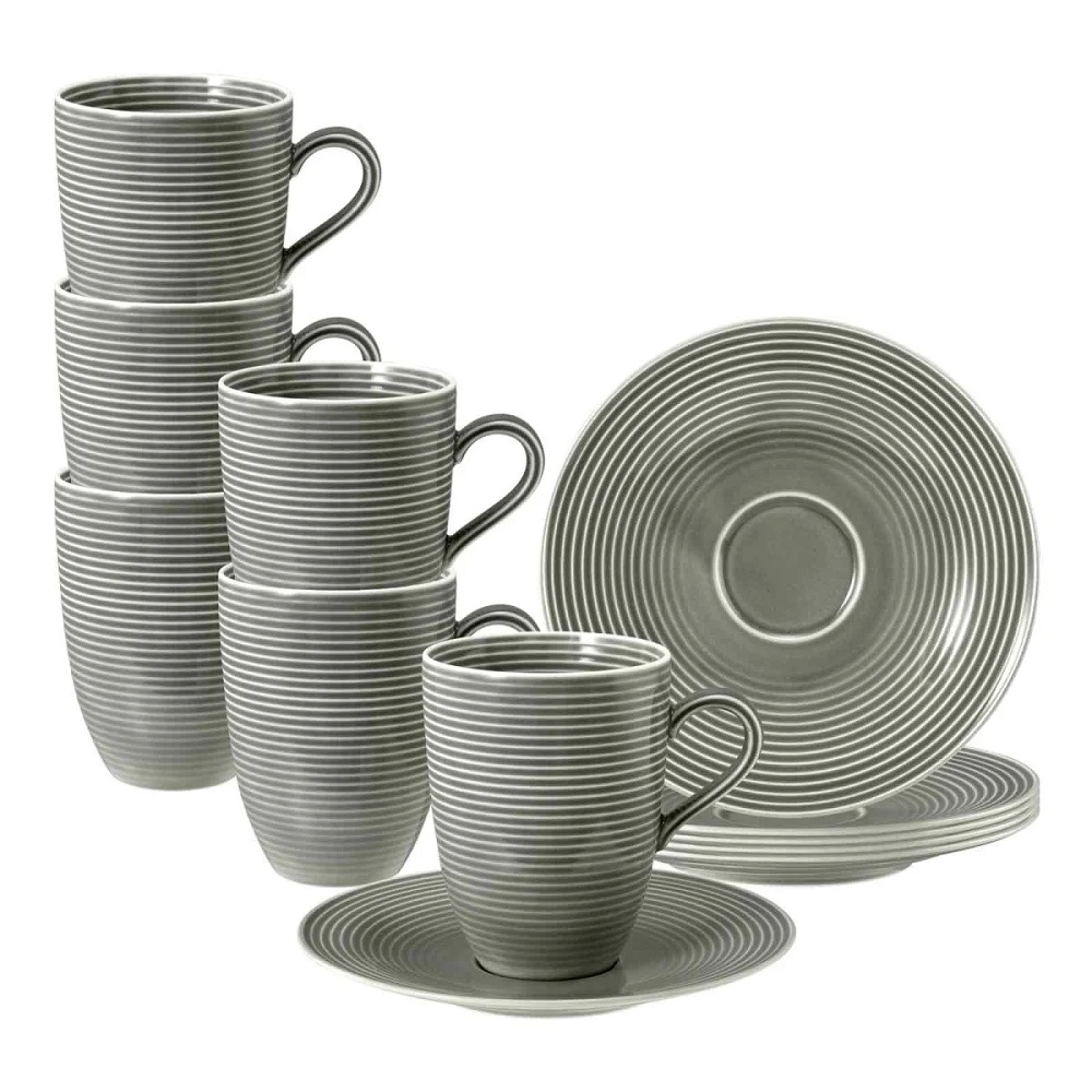 Seltmann Weiden Beat Perlgrau Becher + Untertasse 6er Set