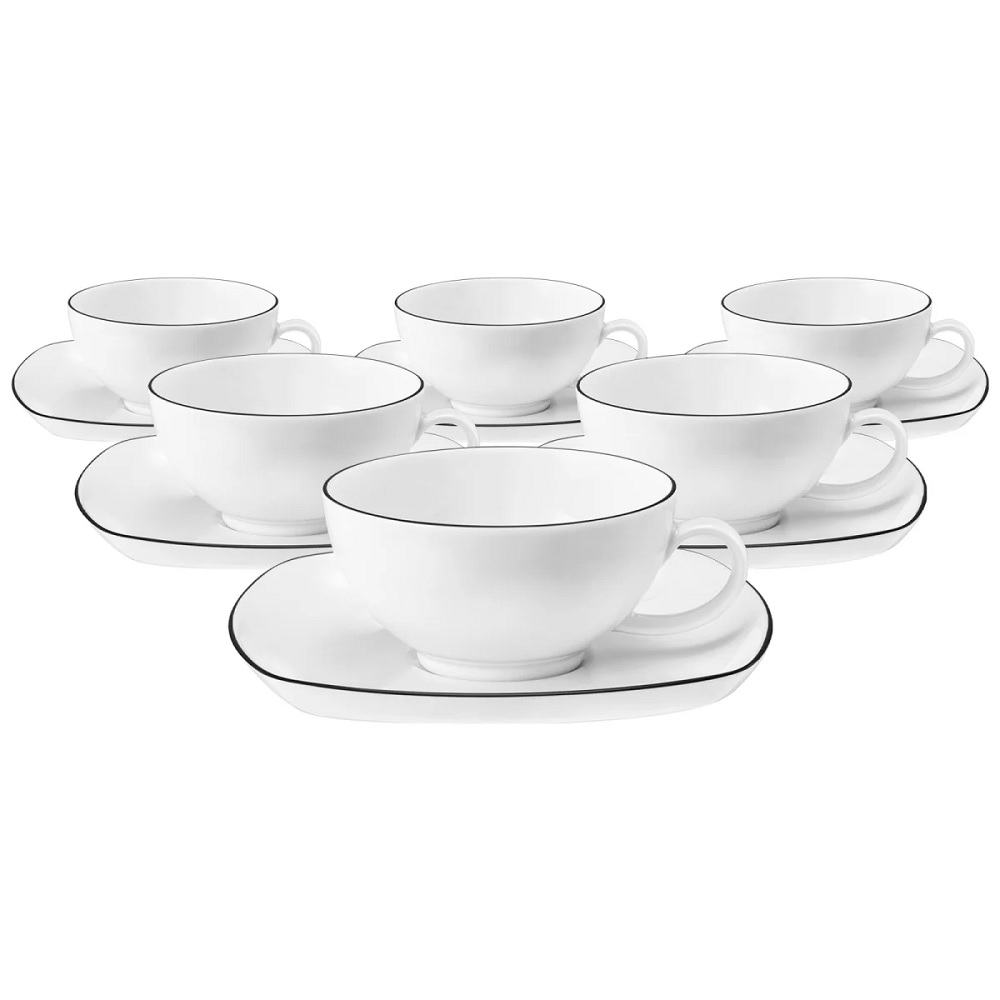 Seltmann Weiden Lido Black Line eckig Teetasse 0,2 l + Untertasse 6er Set