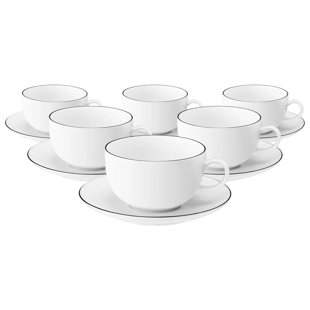 Seltmann Weiden Lido Black Line Milchkaffeetasse 0,35 l + Untertasse 6er Set