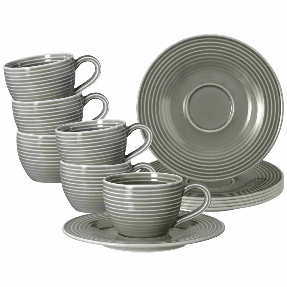 Seltmann Weiden Beat Perlgrau Espressotasse + Untertasse 6er Set