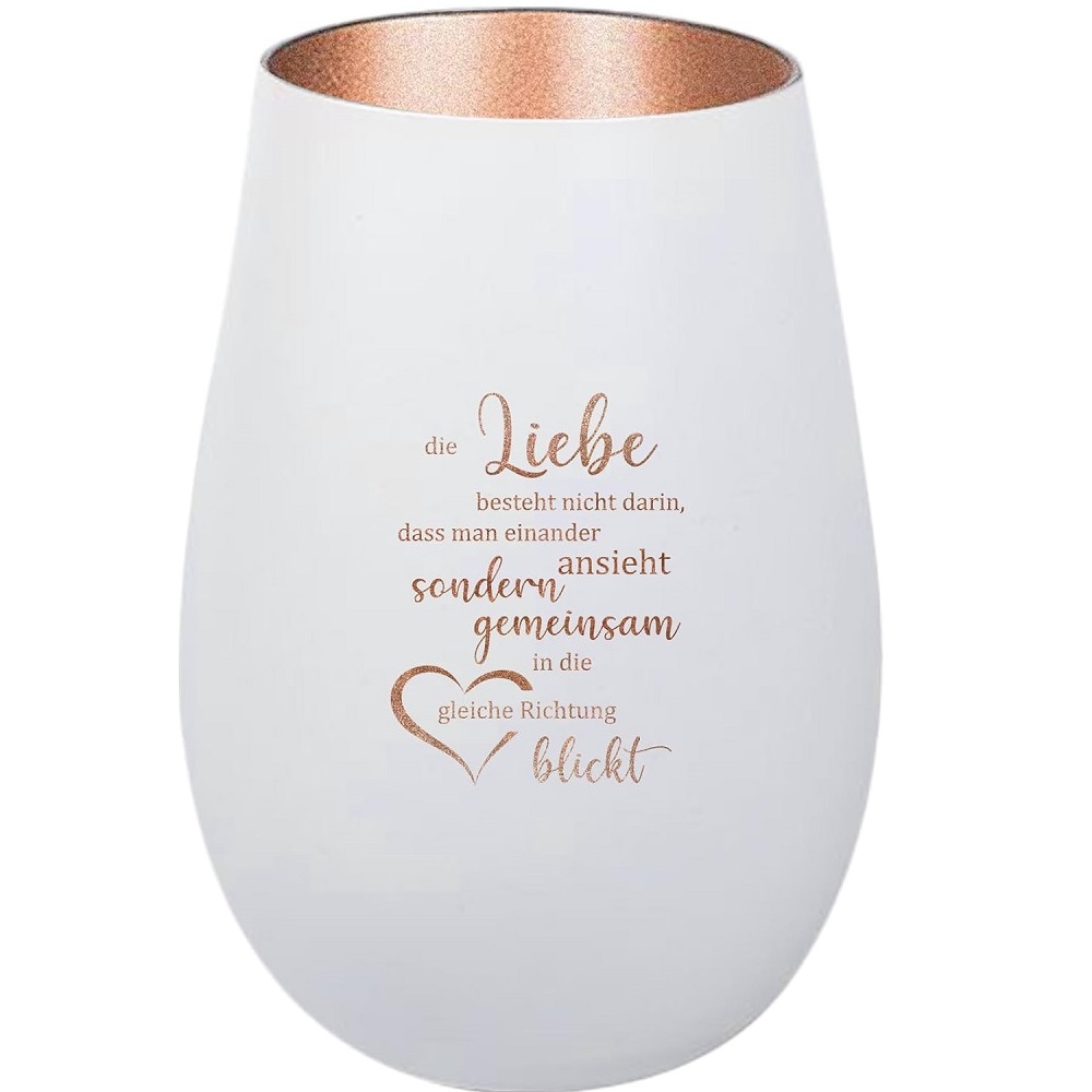 Windlicht die Liebe besteht nicht darin, dass man einander ansieht, sondern gemeinsam in die gleiche Richtung blickt Weiß Bronze