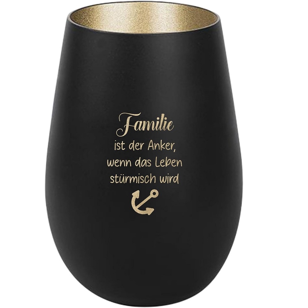 Windlicht Familie ist der Anker, wenn das Leben stürmisch wird Schwarz Gold