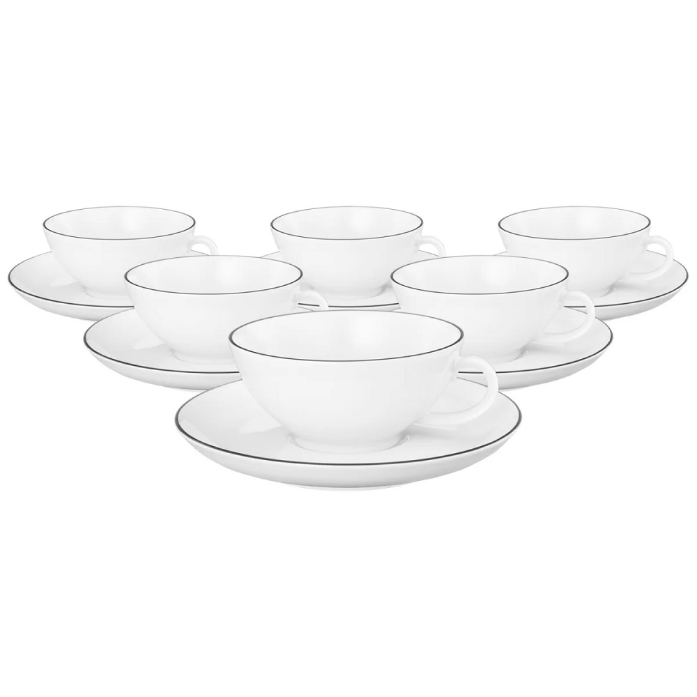 Seltmann Weiden Lido Black Line rund Teetasse 0,14 l + Untertasse 6er Set