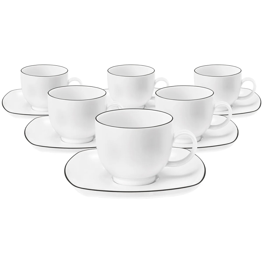Seltmann Weiden Lido Black Line eckig Kaffeetasse 0,22 l + Untertasse 6er Set