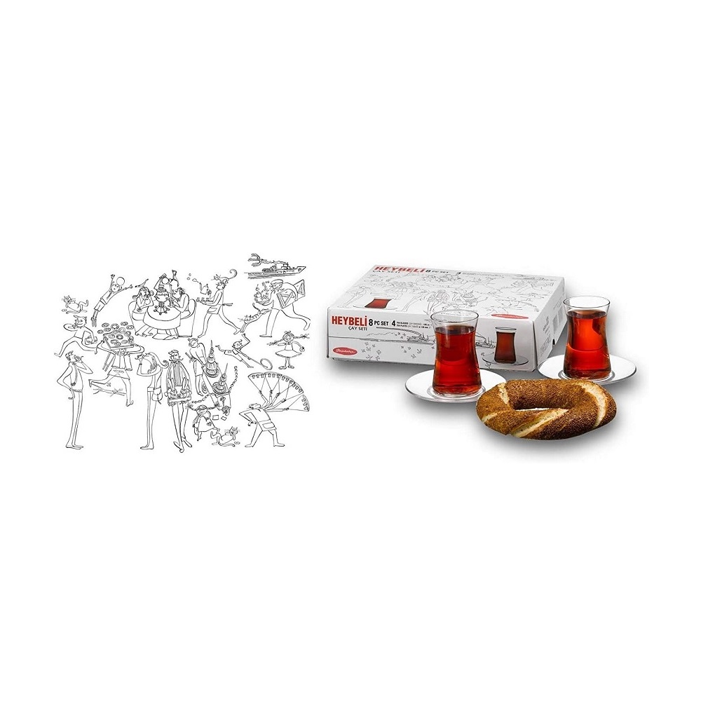 Pasabahce Heybeli Teeset Tasse und Untertasse 8 tlg. Set
