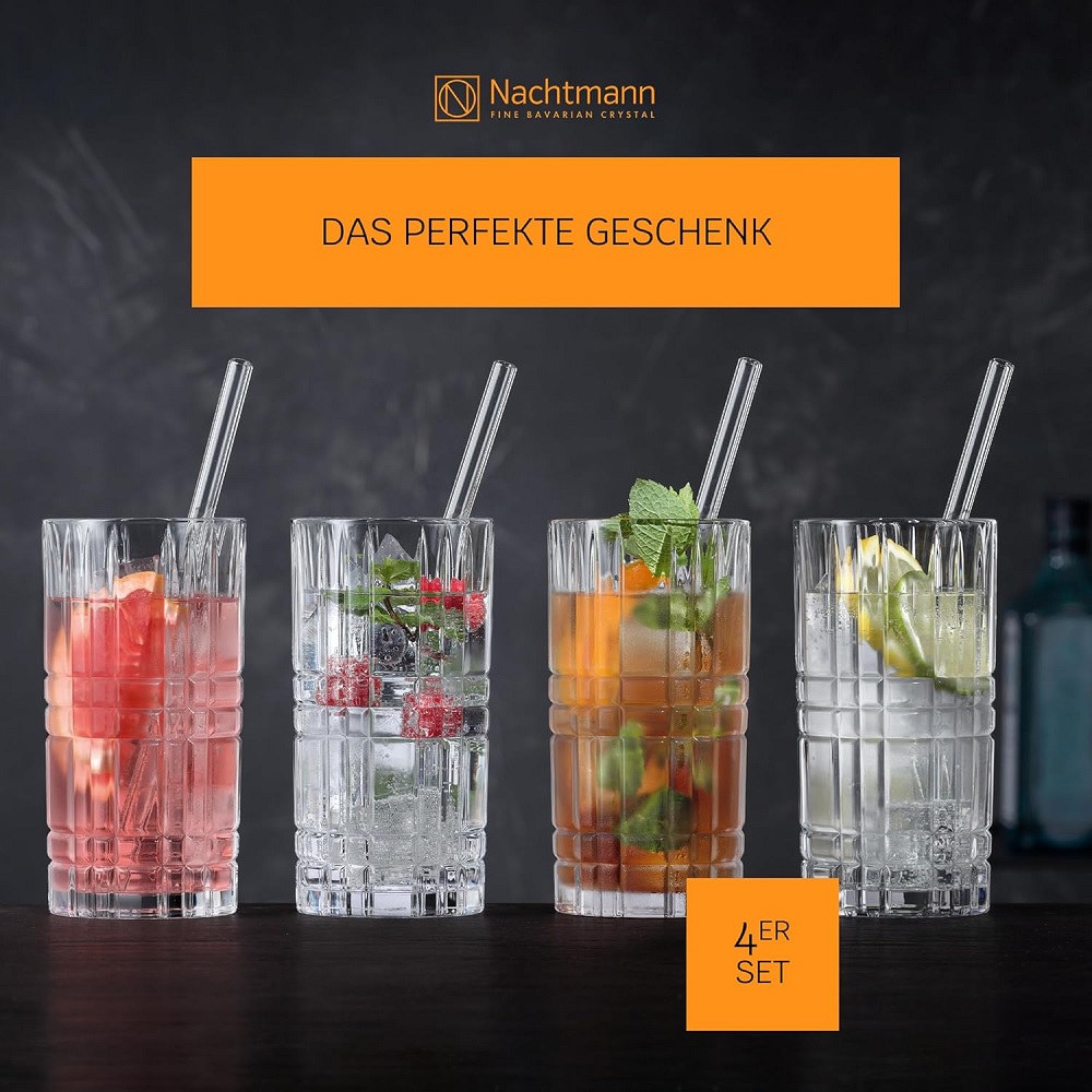Nachtmann Square Longdrink 445ml 4er Set + Trinkhalme