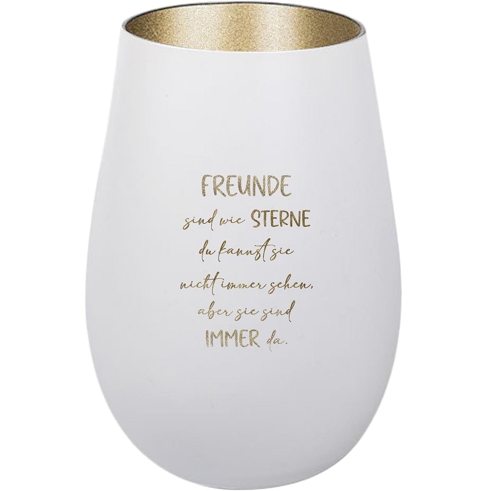 Windlicht Freunde sind wie Sterne, du kannst sie nicht immer sehen aber sie sind immer da Weiß Gold