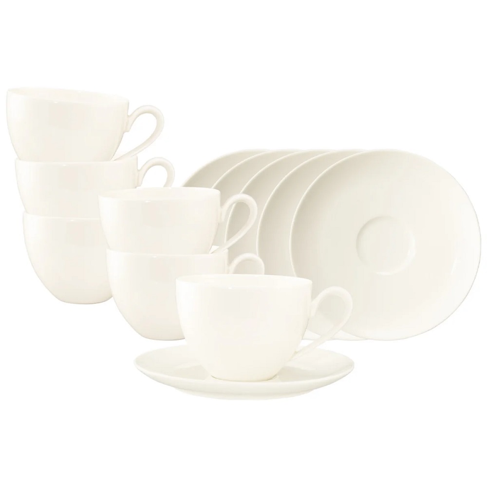 Seltmann Weiden Savona Fine Diamond weiß Milchkaffeeobertasse + Untertasse 6er Set