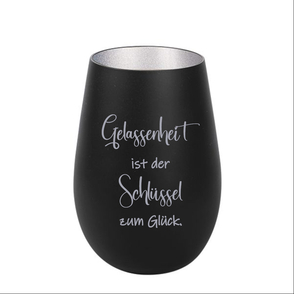 Windlicht Gelassenheit ist der Schlüssel zum Glück Schwarz Silber