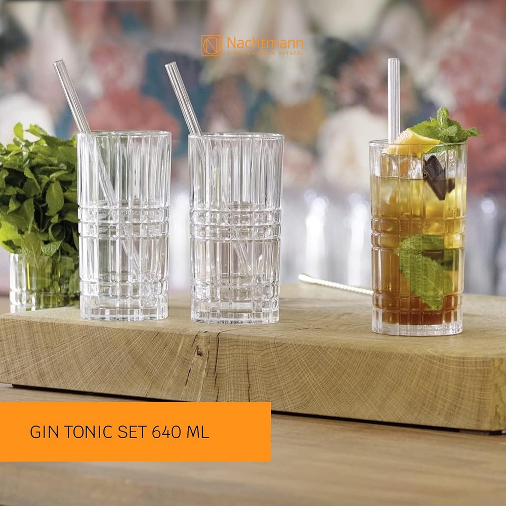 Nachtmann Square Longdrink 445ml 4er Set + Trinkhalme