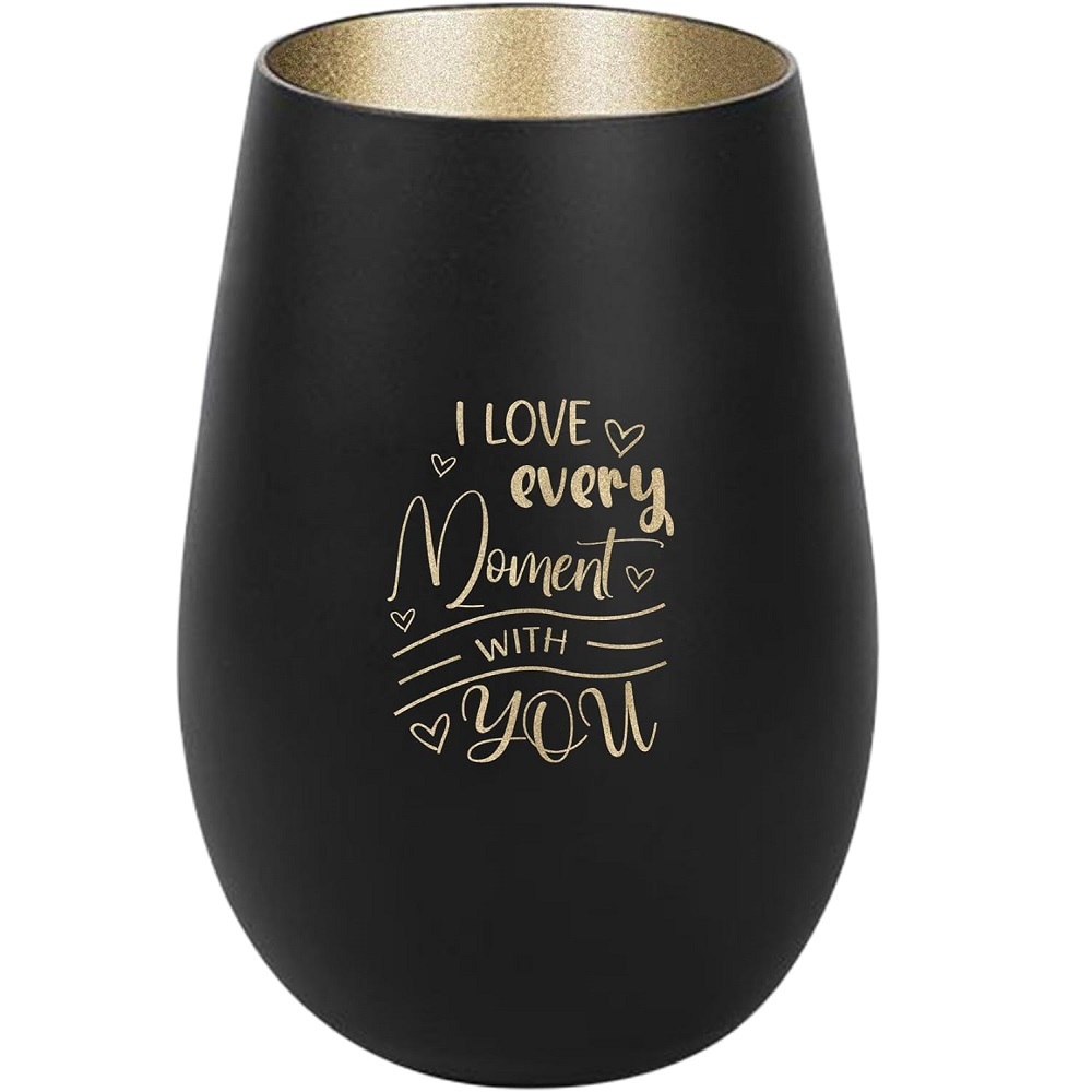 Windlicht I love every Moment with you Schwarz Gold
