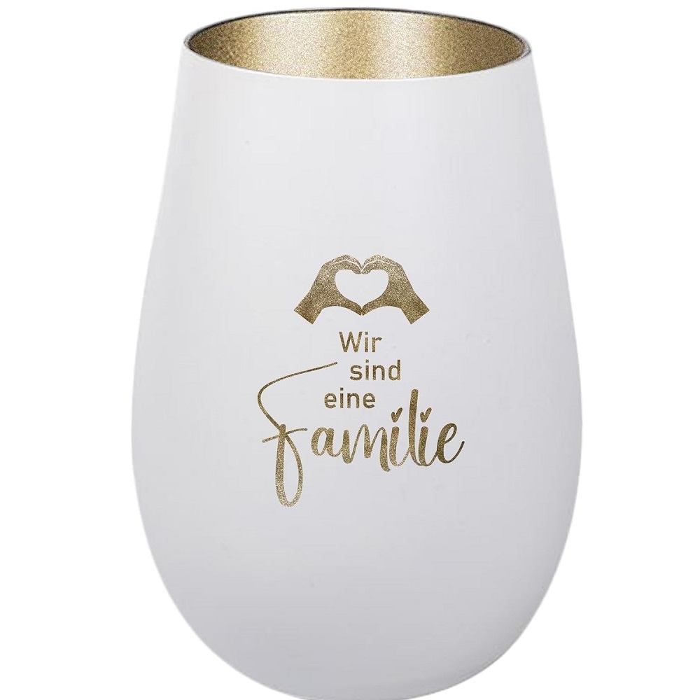 Windlicht Wir sind eine Familie Weiß Gold