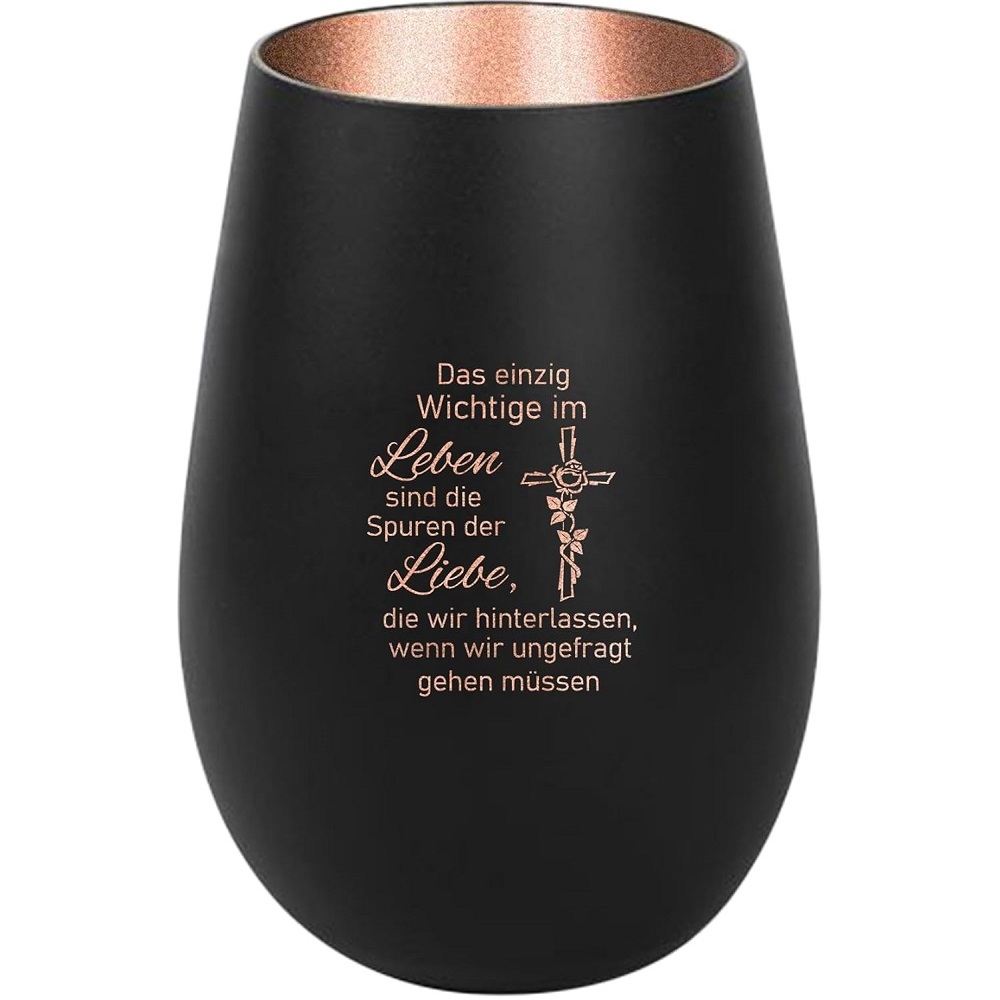Windlicht Das einzig Wichtige im Leben sind die Spuren der Liebe, die wir hinterlassen, wenn wir ungefragt gehen müssen Schwarz Bronze