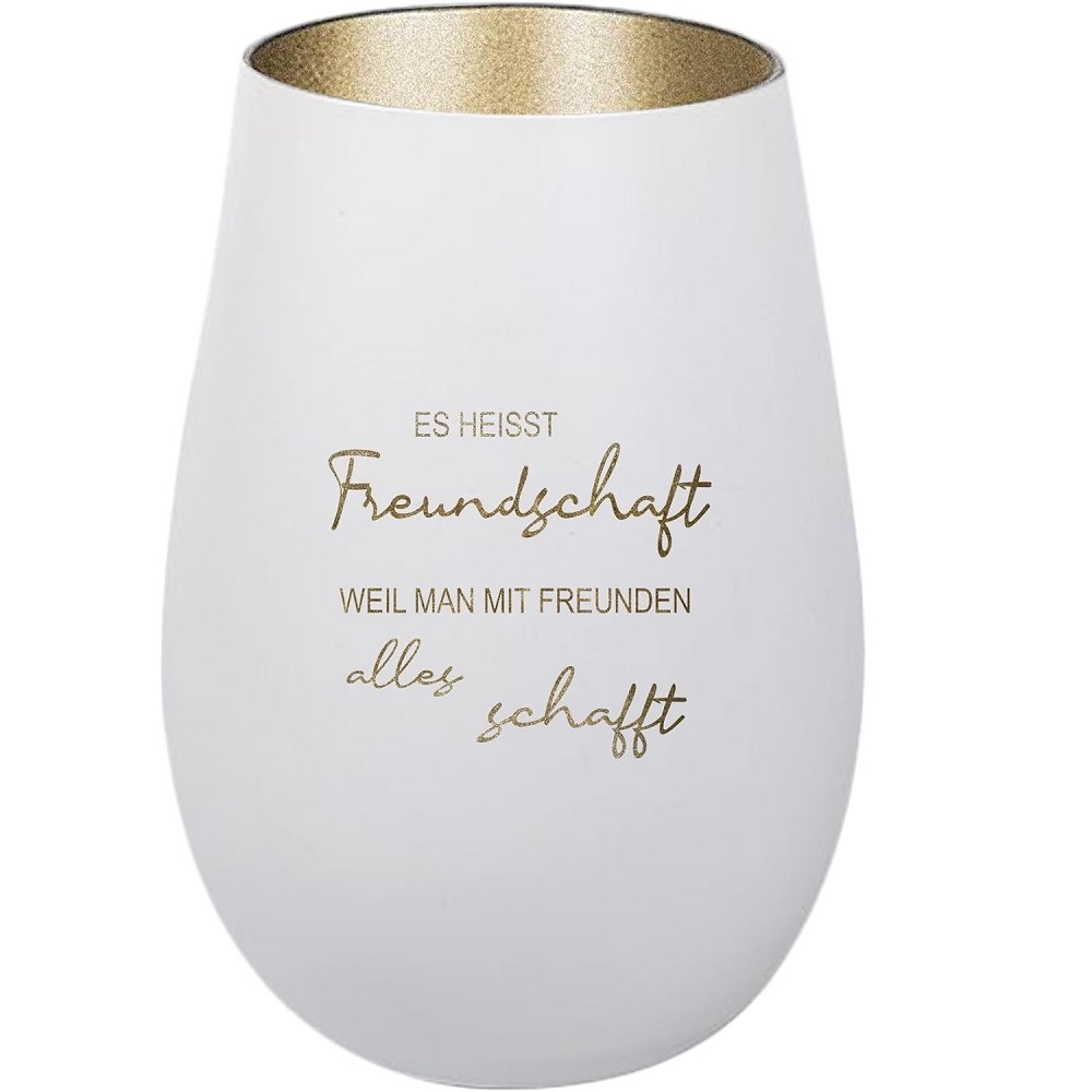 Windlicht Es heißt Freundschaft weil man mit Freunden alles schafft Weiß Gold